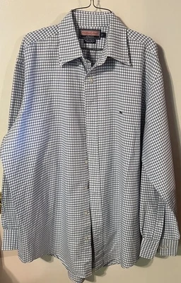 Vineyard Vines Cotton Whale Dress Shirt Blue Plaid Long Sleeve  Mens Large T33 - Image 1 of 4
