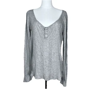 POLO Ralph Lauren Women’s L Long-sleeve Henley Grey Y2K Aesthetic - Picture 1 of 11
