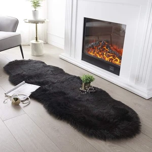 Alfombra mullida ultra suave negra imitación piel de oveja alfombra peluda funda de sofá Se... - Imagen 1 de 7