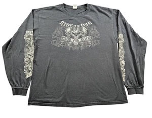Camicia Hot Leathers XL Nera Manica Lunga Cavalcabile per la Vita Teschio Biker Y2K Grunge - Foto 1 di 10