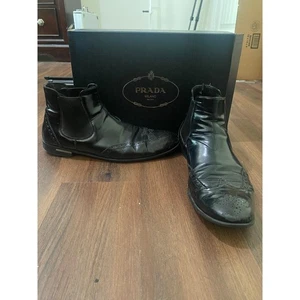 Prada Black Wingtip Chelsea Boots Size 11 or 44 - Picture 1 of 11
