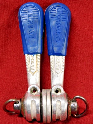 Vintage 70's Campagnolo #1013 Nuovo Record Shift Levers Braze-on w/ Blue Covers - Image 1 of 4