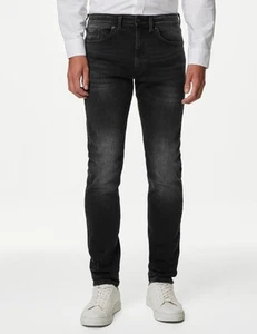 Marks & Spencer Mens Black Cotton Slim Jeans - M&S - Picture 1 of 12