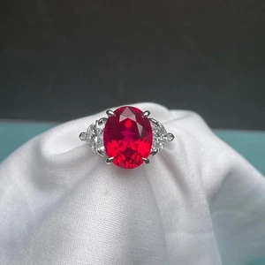 4.50Ct Oval Cut Natural Ruby & Diamond Bridal Wedding Ring 14K White Gold Size 7 - Picture 1 of 8