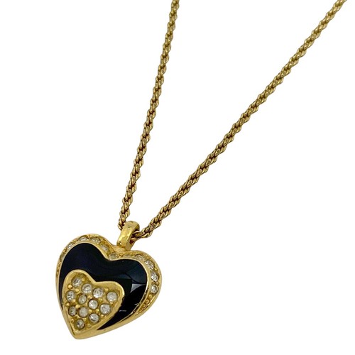 Christian Dior Collana Motivo Cuore Collana Ciondolo Strass Placcati Oro...