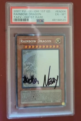 Autographed Rainbow Dragon 1st Edition Ghost Rare PSA 6 2007 YU-GI-OH TAEVEN006  - Image 1 of 2