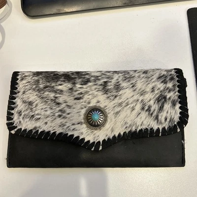 Shyanne  Western Wallet Clutch Purse black with black/ white fur and silver emb. - Image 1 of 4