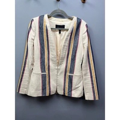 BCBGMaxazria Blazer womens small Cream striped Jacket pockets Office  - Image 1 of 4