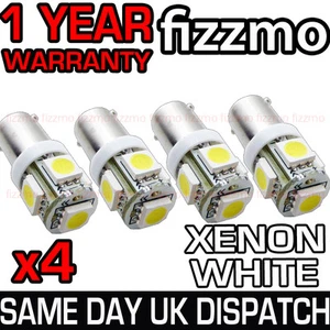 4x BA9S 233 T4W CAPPED BAYONET 5 SMD LED HID 6000K WHITE SIDE LIGHT BULBS UK - Picture 1 of 1
