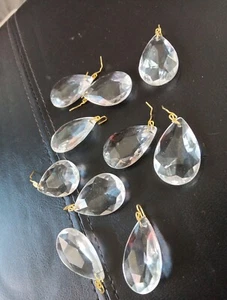 Almond Cut vintage CHANDELIER CRYSTALS PRISMS lot of 10 pieces  - Picture 1 of 11