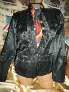 S Coated Cotton Jacket Coat Ruffle Stand Up Collar & Vtg Silk Scarf - Picture 1 of 10