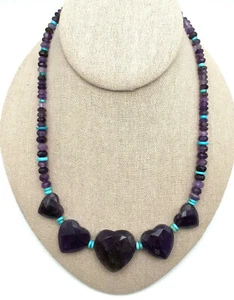 JAY KING Sterling Silver Amethyst and Turquoise Beaded Heart Necklace - NWT - Picture 1 of 11