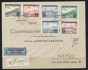ALBANIA to ITALY 1951 Cpl Landscape Airmails Set on R Flight Cover TIRANA-NAPOLI