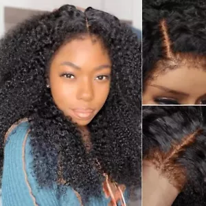 Afro Kinky Curly Lace Front Wig Human Hair 13x4 Transparent Lace Wig Brazilian - Picture 1 of 4