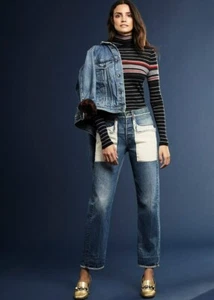 NWT Helmut Lang Inside Out Oversized Boyfriend Jeans Blue Denim White Pockets - Picture 1 of 14