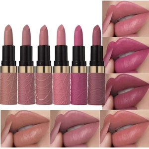 6 Pcs Brown Nude Pink Purple Red Lipstick Matte Sets,Light to Dark Velvet Lipsti - Picture 1 of 14