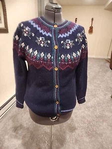 Vintage Northern Reflections Fair Isle Season Print Wollmischung Strickjacke Damen M - Bild 1 von 6