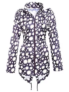 LADIES WATERPROOF WINDPROOF DAISY JACKET womens navy blue rain parka hooded coat - Picture 1 of 3