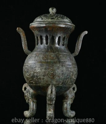 13.2" Antigua Dinastía China Bronce Ware Fengshui 3 Patas de Bestia Quemador de Incienso Censario Foto 1 de 4
