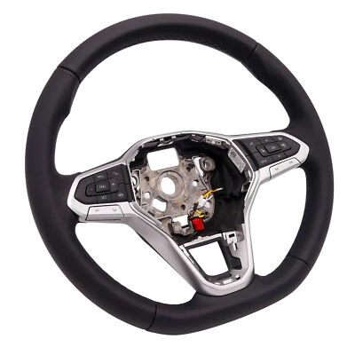 Multi Function Steering Wheel Heated VW Golf 8 VIII Leather Black Seam Liquid - Image 1 of 4