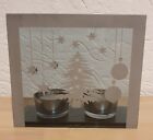 Windlicht Teelichthalter Weihnachtsdeko aus Glas graue Motive incl.2 Teelichtern