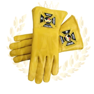 Freimaurer Regalien Tempelritter Echtleder gelbe Handschuhe Paar Zeremonie - Bild 1 von 4