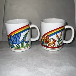 2 Vintage Japanese Flower Art 8oz Coffee Mugs. Nice Condition! ✅ - Picture 1 of 8
