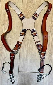 Dual Multi Camera Tan Leather Harness Shoulder Strap Custom Made By Hand - Picture 1 of 6