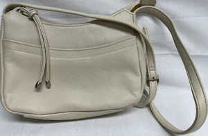 Purse Small Ivory Genuine Leather Card Slots Adjustable Strap Zip Close - Picture 1 of 4