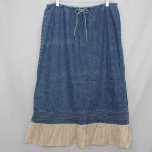 French Kuff Denim Skirt Size 14 Jean 6 Inch Beige Ruffled Lace Bottom - Picture 1 of 8