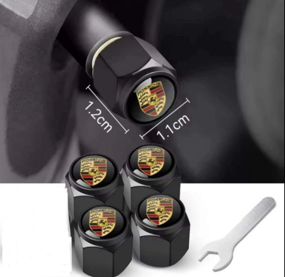 KIT 4 COPRIVALVOLA IN ACCIAIO INOX PORSCHE MACANA CAYENNE 911 CAYMAN BOXSTER PAN - Immagine 1 di 1