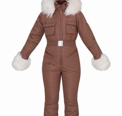 PrettyLittleThing PLTSKI Tabaco Marrón Imitación Piel Borde Cinturón Esquí Nieve Traje L/12 Foto 1 de 4