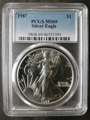 1987 $1 American Silver Eagle Dollar PCGS MS69 - Image 1 of 2