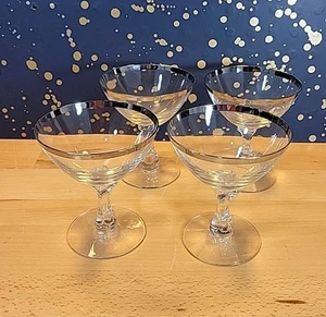 4 Fostoria Wedding Ring Champagne Tall Sherbet glasses Platinum rim cocktail vtg - Picture 1 of 9