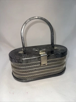 Vtg 50s Lucite and Metal Herringbone Box Purse MW USA Hand Bag - Image 1 of 4