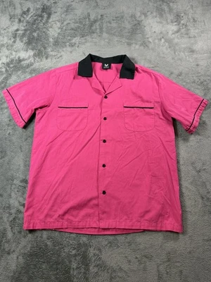 Camisa retrô Hilton boliche masculina média rosa preta boliche queen acampamento colarinho - Imagem 1 de 4