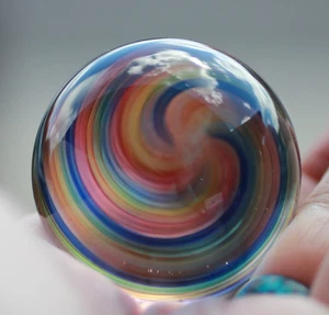 HUGE BLUE YELLOW SWIRL MARBLE SIGNED NICK KEKIC TSUGA ART GLASS STUDIO 47.9 mm - Picture 1 of 17