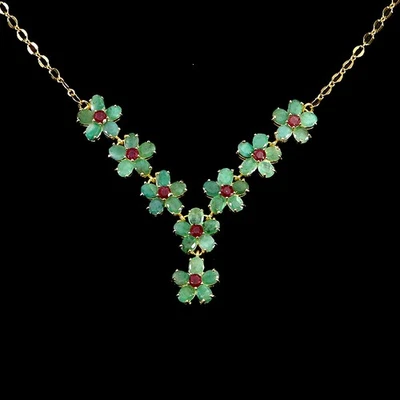 925 Sterling Silver Necklace Oval Emerald 5x4mm Ruby Gemstone Jewelry 18.5inches - Image 1 of 4