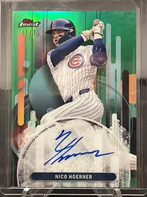 /75 NICO HOERNER 2025 TOPPS FINEST #FA-NH FINEST AUTO GREEN REFRACTOR! CUBS! - Image 1 of 3