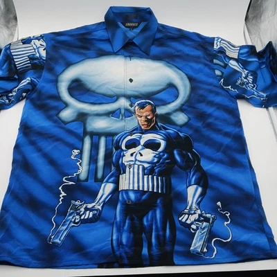 Vintage Changes Punisher 2001 AOP Button Up Short Sleeve Marvel Shirt Size Large - Image 1 of 4