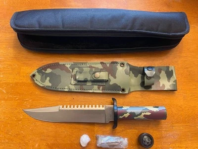 PARKER JAPAN Camo Survival Knife COMBAT KNIFE SHEATH VINTAGE KNIVES Large - Image 1 of 4