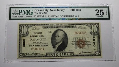 $10 1929 Ocean City New Jersey NJ National Currency Bank Note Bill Ch #6060 VF25 - Image 1 of 4