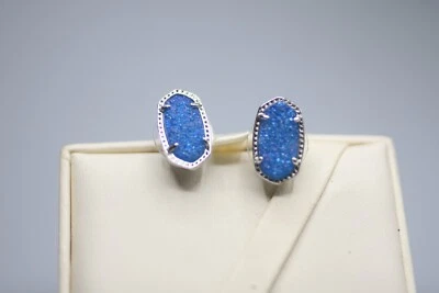 Kendra Scott Ellie Blue Drusy Rhodium Plated Silver Post Earrings R10 - Image 1 of 3
