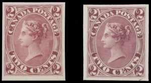 1864 CANADA-CENTS ISSUES, QUEEN VICTORIA 2C, TWO TRIAL PROOFS ON INDIA, U.#20TC - Picture 1 of 2