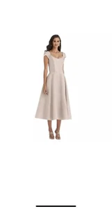 Alfred Sung Kleid Damen Größe 14 Kameo Rosa Puffärmel Satin Midikleid - Bild 1 von 6