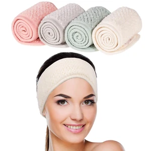 4 Pack Spa Facial Headband Makeup Hair Wrap Adjustable Hair Band Soft Towel Head - Picture 1 of 12