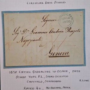 1850 Gibraltar Folded Letter sent to Genova Italy - Bild 1 von 5