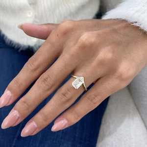 Lab-Created Diamond Solitaire Engagement Ring 14K Yellow Gold Emerald Cut 2 Ct - Picture 1 of 10