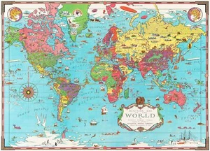 Mercator Map of the World 1931 Ernest Dudley Chase Poster Wall Art Print A3 A4 - Picture 1 of 6