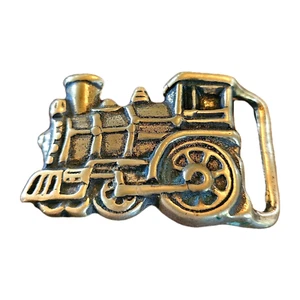 Solid Brass Belt Buckle Railroad Steam Locomotive Train Rail Railway - Picture 1 of 3